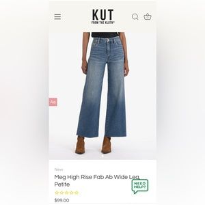 KUT from the Kloth Swat Fame Meg High Waist Raw Hem Ankle Wide Leg size 16W